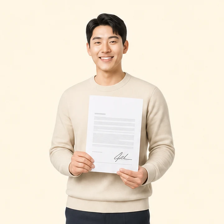 저신용 아반떼 장기렌트카 서면 견적서를 들고 있는 고객